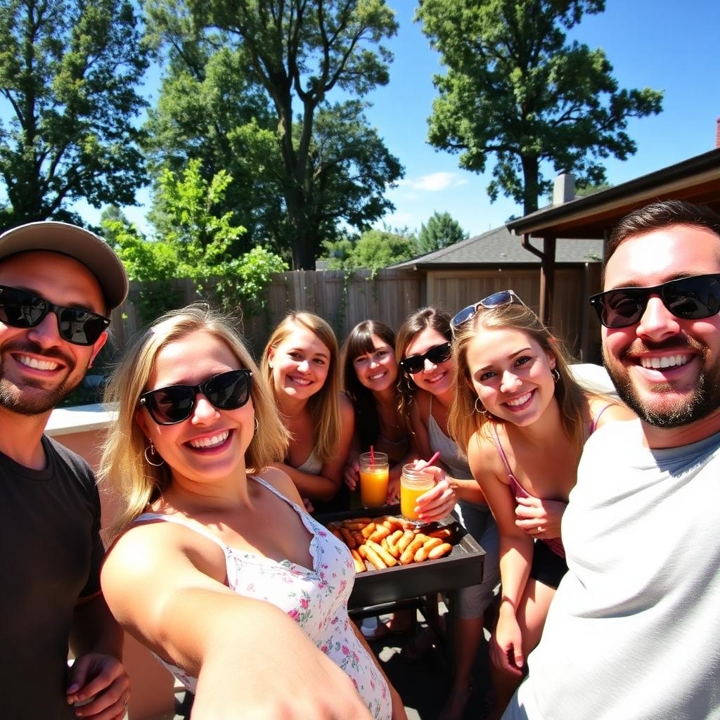 Selfie de amigos no churrasco